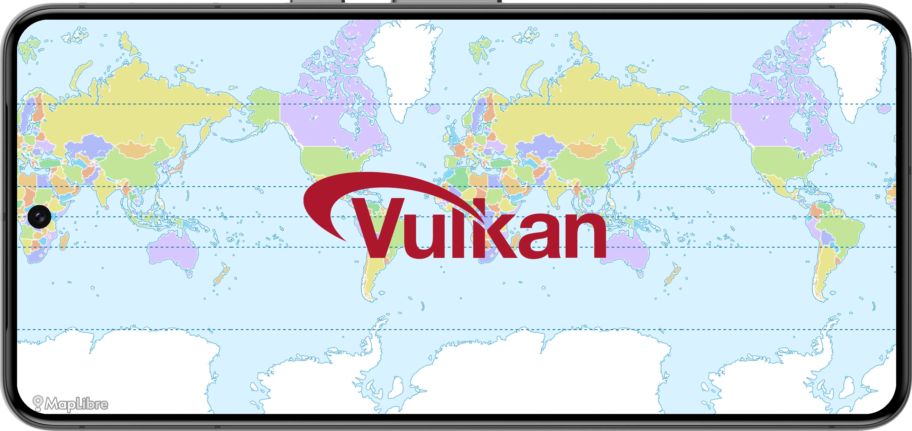 Screenshot of MapLibre Android with Vulkan logo