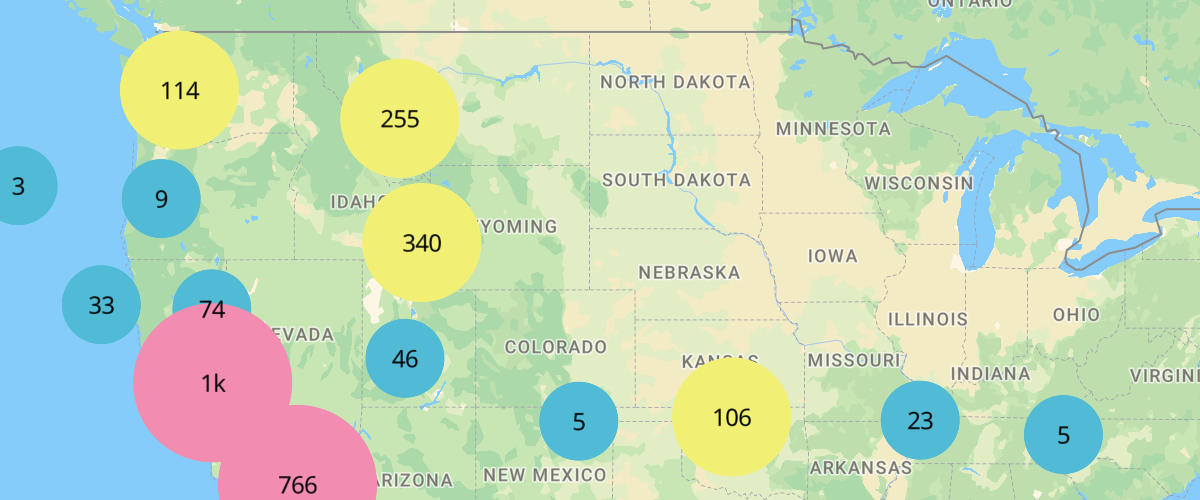 Use MapLibre GL JS' built-in functions to visualize points as clusters.