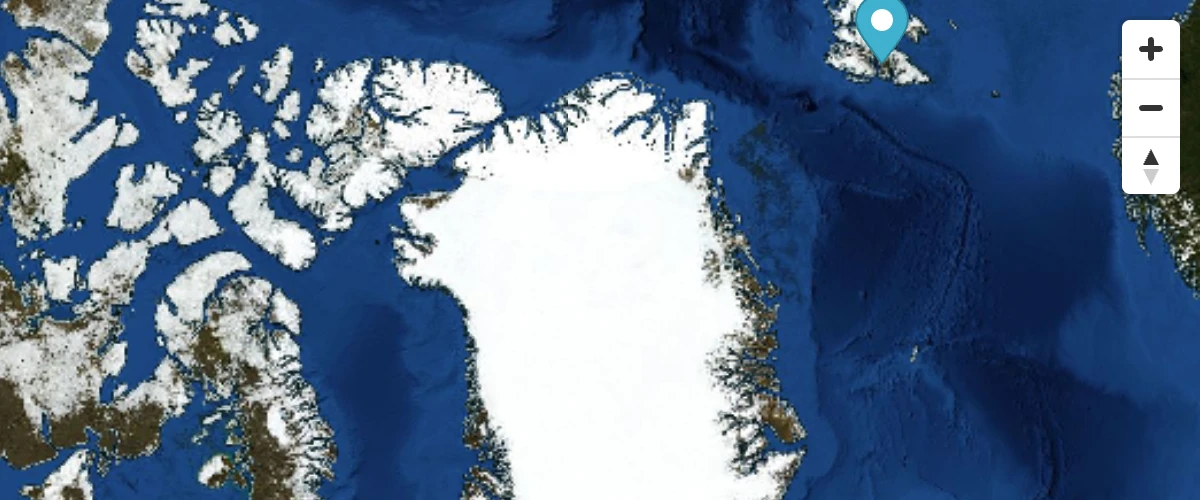 Register the EPSG:3413 polar stereographic CRS with addProjection and proj4, and draw NASA GIBS imagery requested with the {bbox} tile URL token.