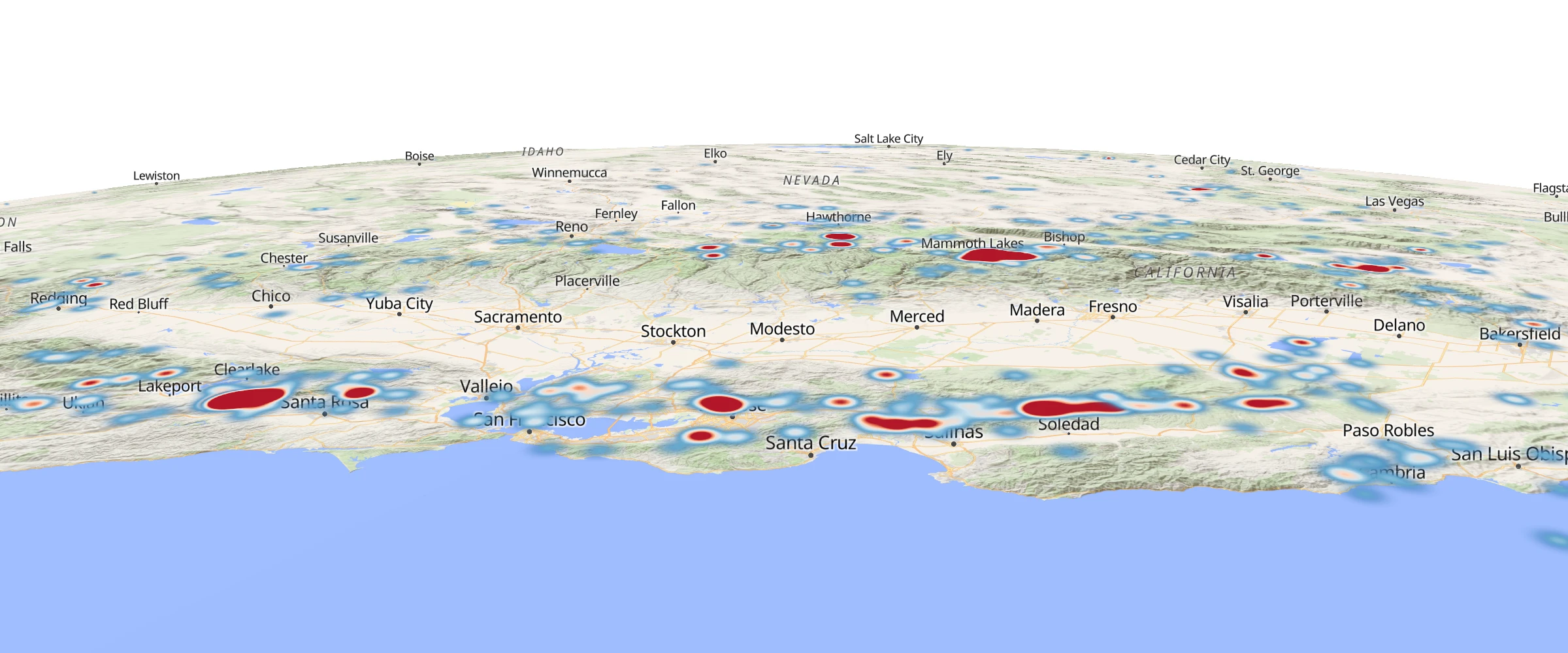 Create a Heatmap layer on a globe with terrain elevation.