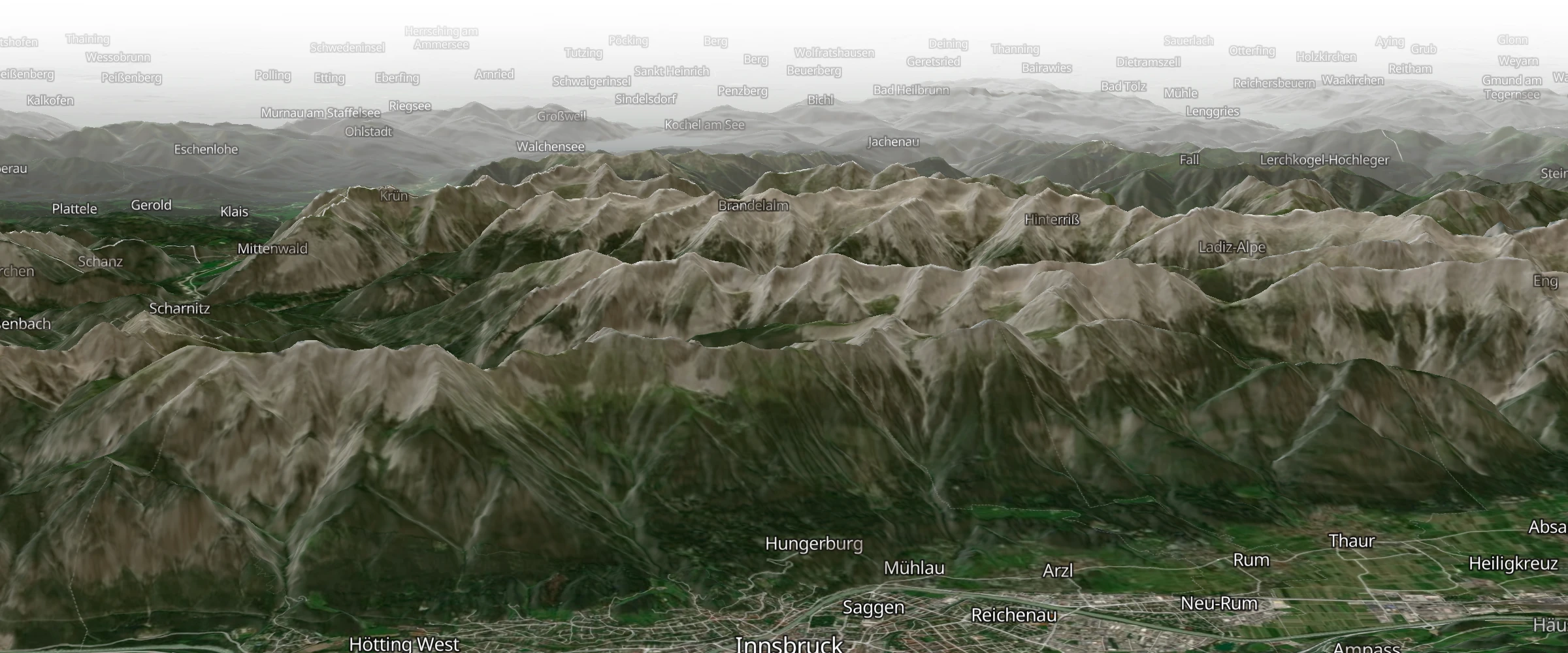 Display a hybrid satellite map with terrain elevation.