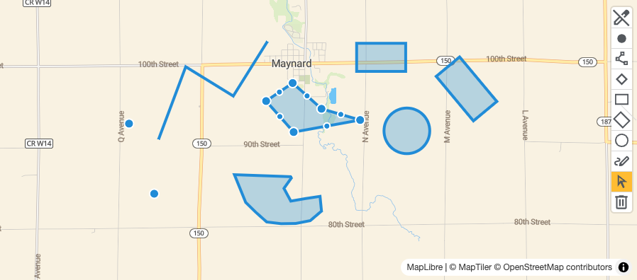 Use maplibre-gl-terradraw to draw a geometry in various forms such as point, line or polygon on your map.