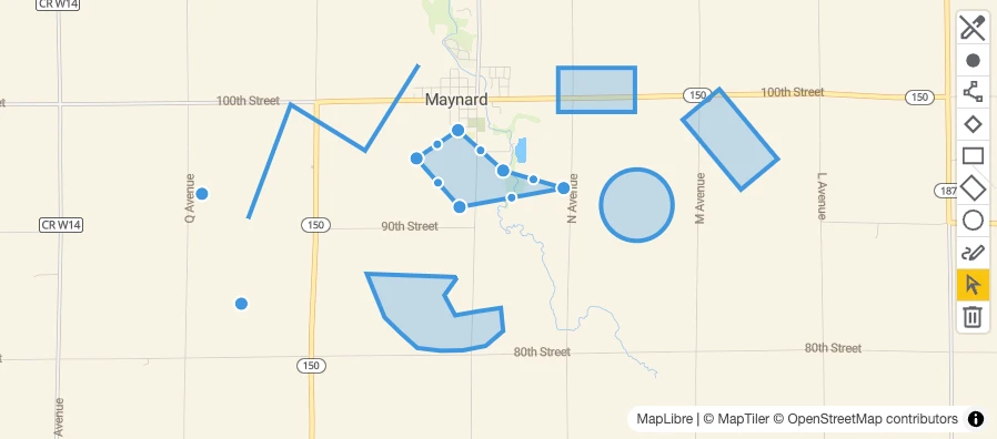 Use maplibre-gl-terradraw to draw a geometry in various forms such as point, line or polygon on your map.