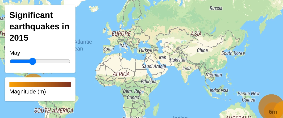 Visualize earthquakes with a range slider.