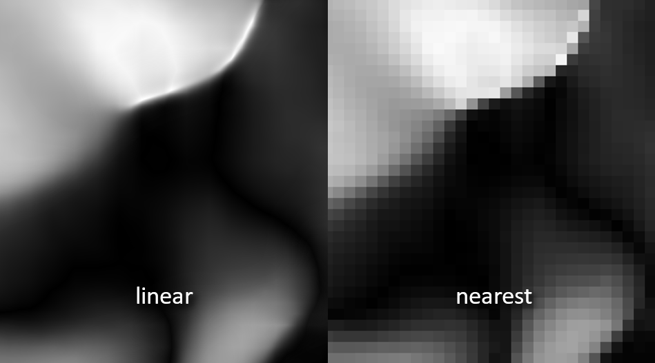Visual comparison of linear resampling versus nearest resampling